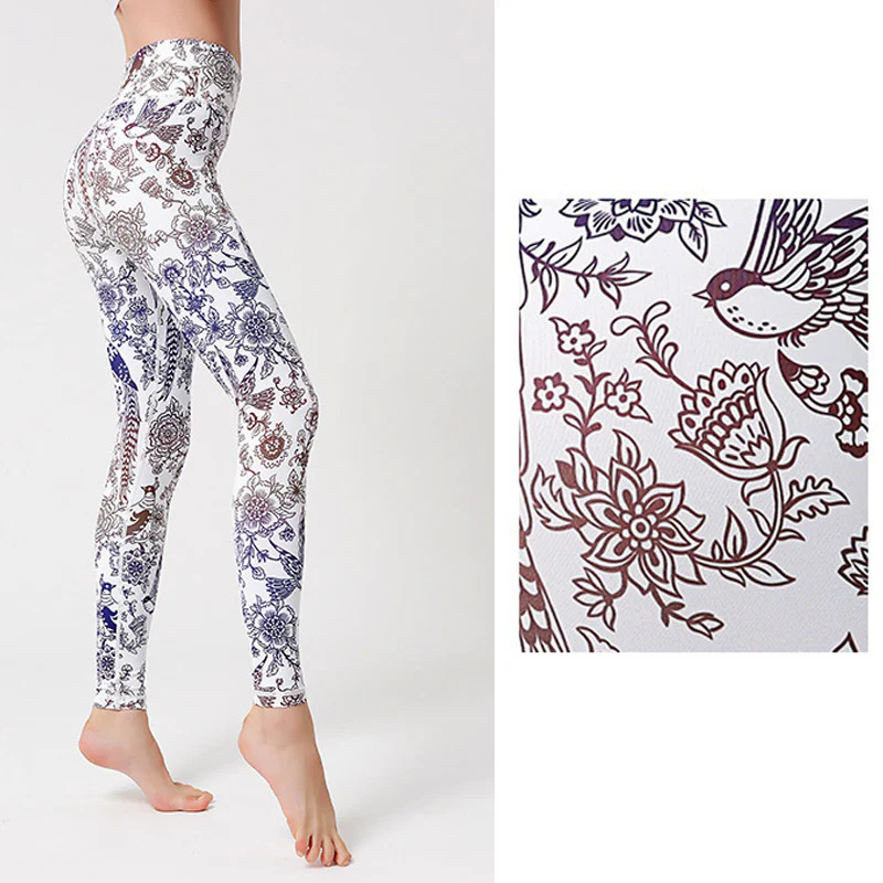 Buddha Stones Kwiaty Liście Ptaki Nadruk Spodnie Sportowe Fitness Joga Legginsy Damskie Spodnie do Jogi - Image 23