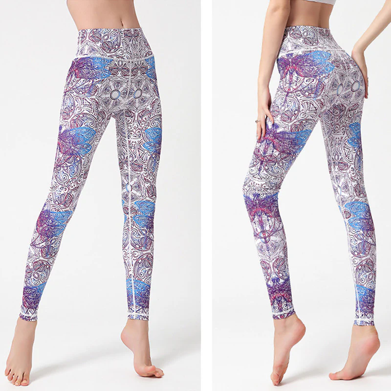 Buddha Stones Kwiaty Liście Ptaki Nadruk Spodnie Sportowe Fitness Joga Legginsy Damskie Spodnie do Jogi - Image 4