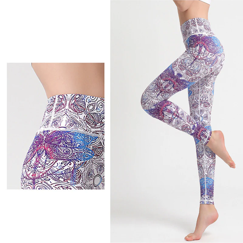 Buddha Stones Kwiaty Liście Ptaki Nadruk Spodnie Sportowe Fitness Joga Legginsy Damskie Spodnie do Jogi - Image 7