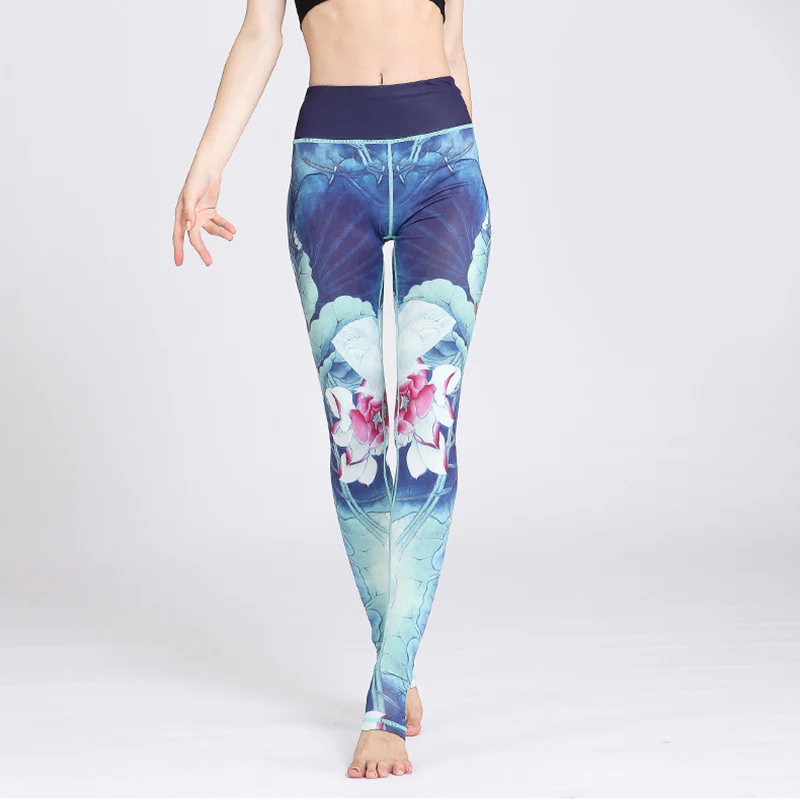 Spodnie do jogi, legginsy sportowe, damskie, z nadrukiem kwiatów lotosu i Buddha Stones - Image 19