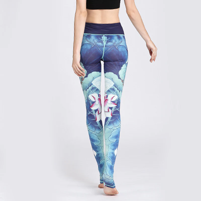 Spodnie do jogi, legginsy sportowe, damskie, z nadrukiem kwiatów lotosu i Buddha Stones - Image 20