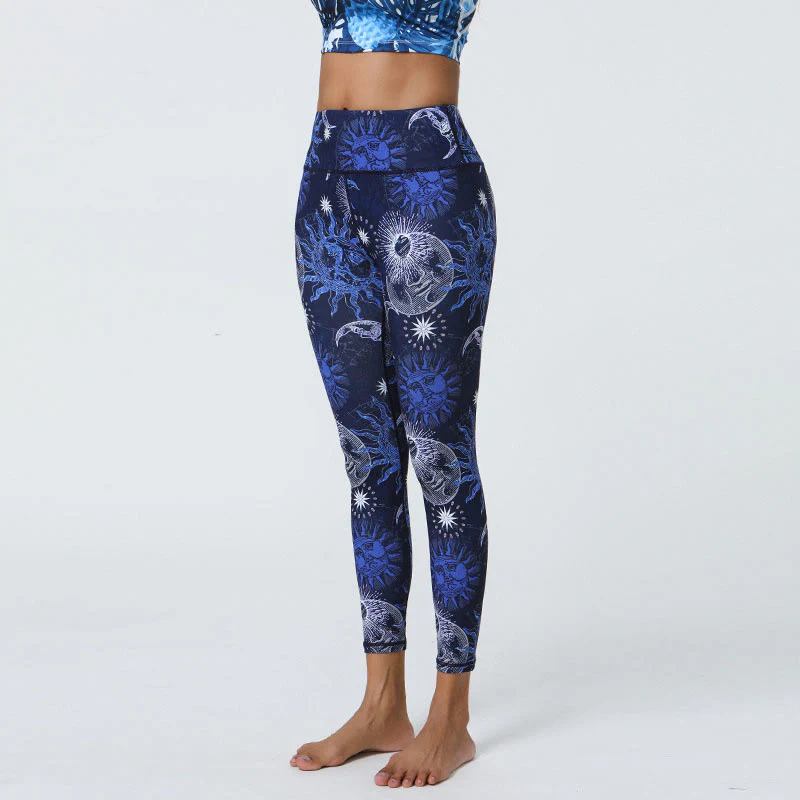 Buddha Stones, kwiaty, pióra, słońce, księżyc, nadruk, spodnie sportowe, fitness, joga, legginsy z wysokim stanem, damskie - Image 11