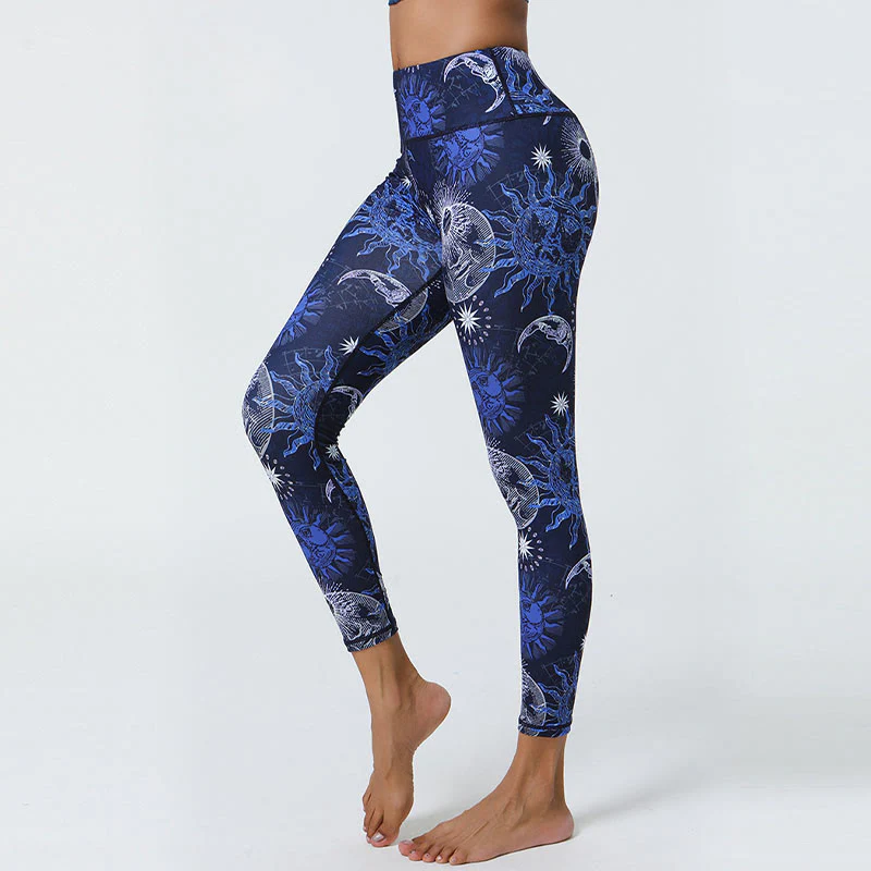Buddha Stones, kwiaty, pióra, słońce, księżyc, nadruk, spodnie sportowe, fitness, joga, legginsy z wysokim stanem, damskie - Image 12