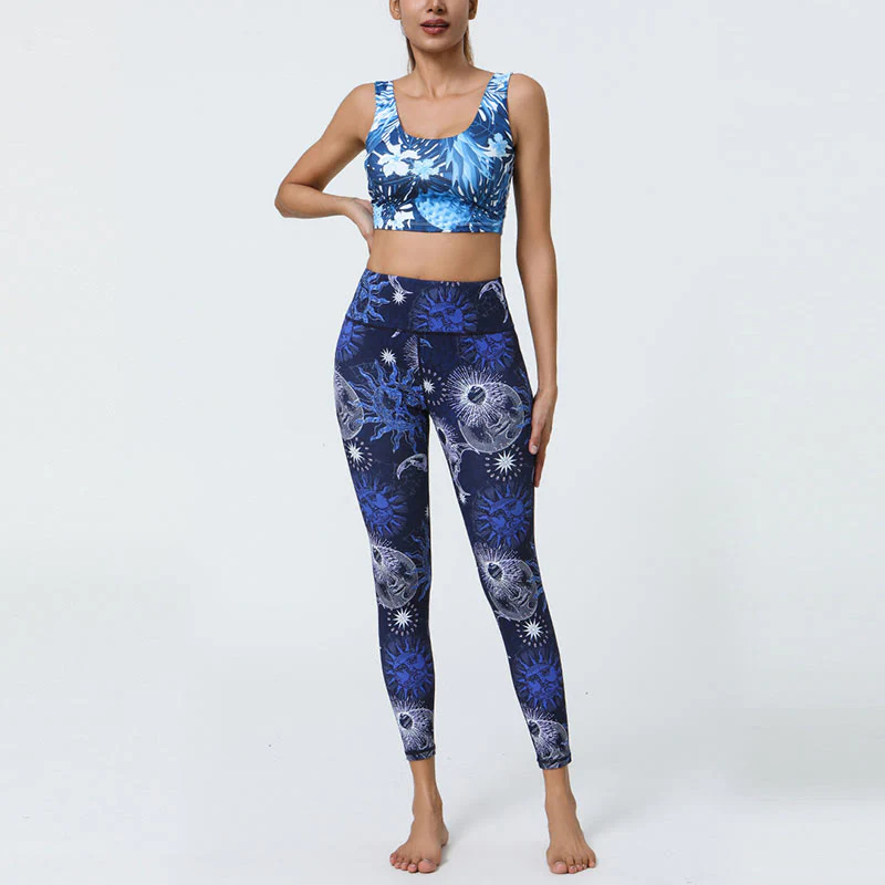 Buddha Stones, kwiaty, pióra, słońce, księżyc, nadruk, spodnie sportowe, fitness, joga, legginsy z wysokim stanem, damskie - Image 14