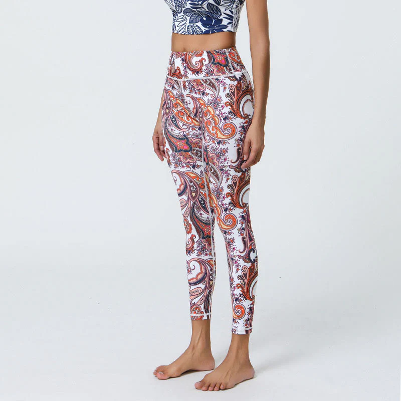 Buddha Stones, kwiaty, pióra, słońce, księżyc, nadruk, spodnie sportowe, fitness, joga, legginsy z wysokim stanem, damskie - Image 17