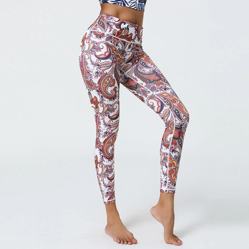 Buddha Stones, kwiaty, pióra, słońce, księżyc, nadruk, spodnie sportowe, fitness, joga, legginsy z wysokim stanem, damskie - Image 19