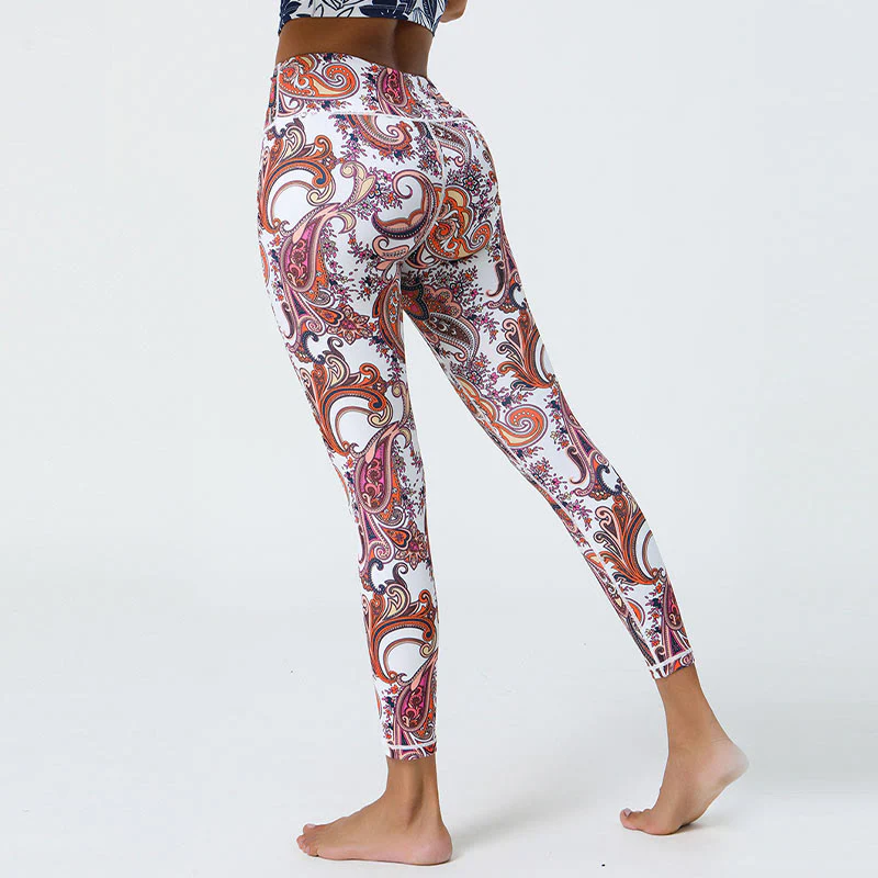 Buddha Stones, kwiaty, pióra, słońce, księżyc, nadruk, spodnie sportowe, fitness, joga, legginsy z wysokim stanem, damskie - Image 20