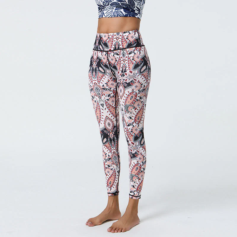 Buddha Stones, kwiaty, pióra, słońce, księżyc, nadruk, spodnie sportowe, fitness, joga, legginsy z wysokim stanem, damskie - Image 23