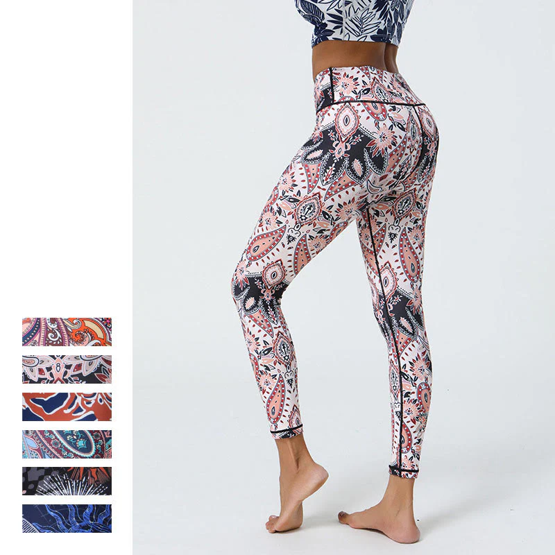 Buddha Stones, kwiaty, pióra, słońce, księżyc, nadruk, spodnie sportowe, fitness, joga, legginsy z wysokim stanem, damskie - Image 26