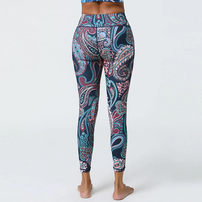 Buddha Stones, kwiaty, pióra, słońce, księżyc, nadruk, spodnie sportowe, fitness, joga, legginsy z wysokim stanem, damskie - Image 3