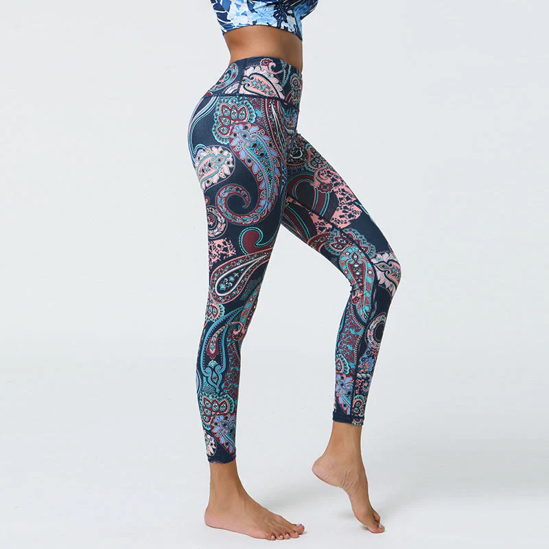 Buddha Stones, kwiaty, pióra, słońce, księżyc, nadruk, spodnie sportowe, fitness, joga, legginsy z wysokim stanem, damskie - Image 4