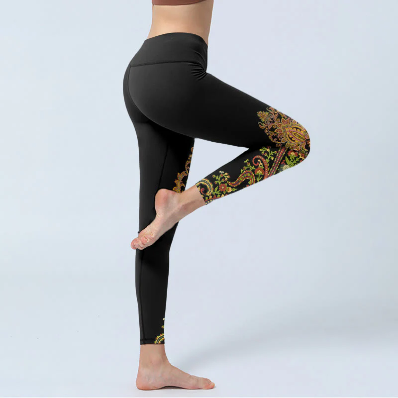 Buddha Stones Legginsy do jogi damskie w wielokolorowe wzory paisley i kwiaty - Image 3