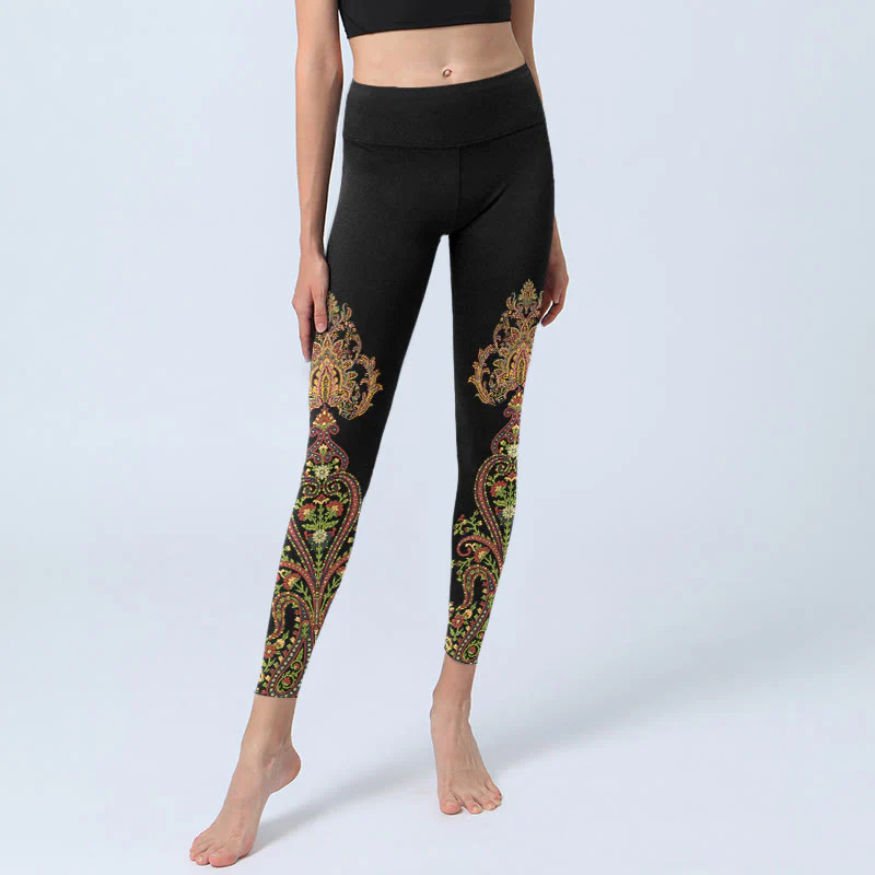 Buddha Stones Legginsy do jogi damskie w wielokolorowe wzory paisley i kwiaty - Image 6