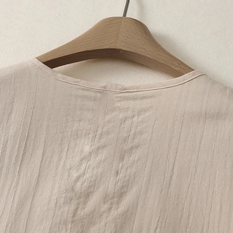 Buddha Stones Letnia, swobodna, minimalistyczna, jednolita sukienka damska z krótkim rękawem i kieszeniami, z okrągłym dekoltem - Image 4