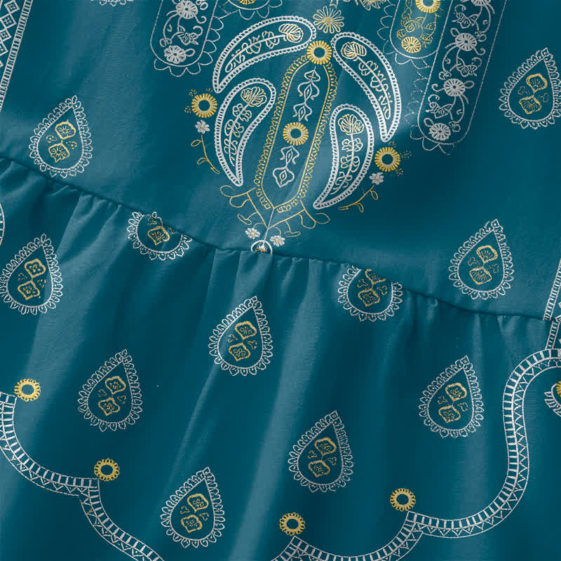 Buddha Stones Letnia, swobodna sukienka midi w stylu boho, wzór paisley, bez rękawów, z kieszeniami - Image 2