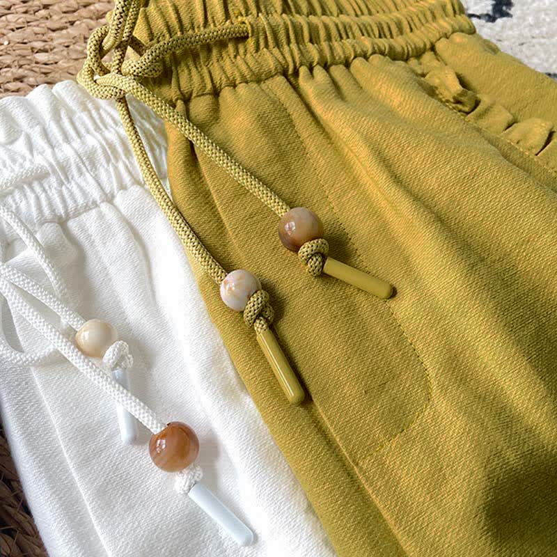 Buddha Stones Letnie damskie szorty z elastyczną talią i ściągaczem, z falbanką i kieszeniami - Image 31