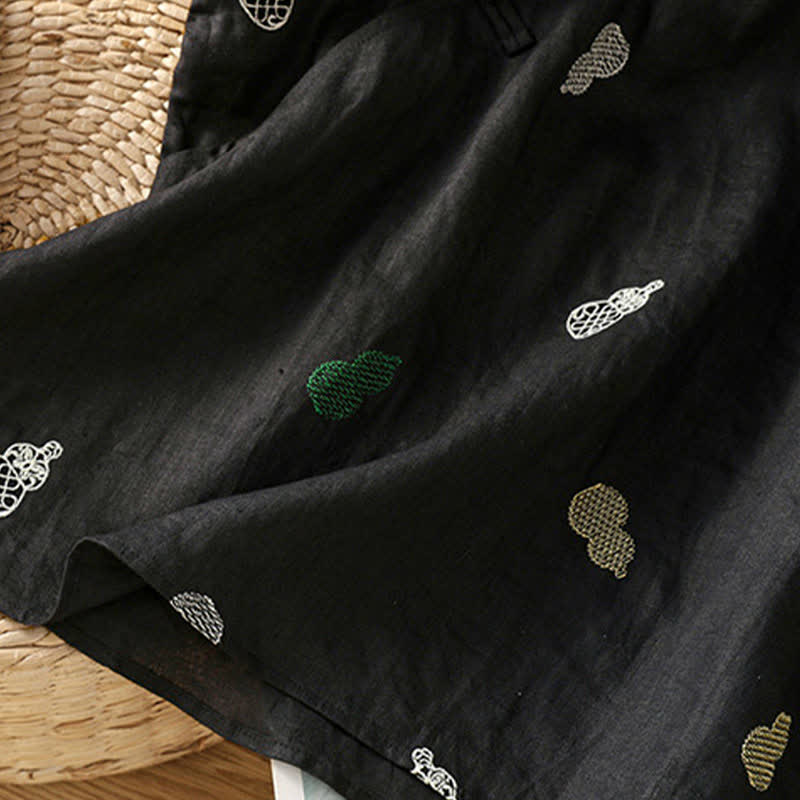 Buddha Stones Letnie koszule damskie z krótkim rękawem w stylu Tang z kołnierzykiem mandaryńskim i guzikami żabki - Image 12