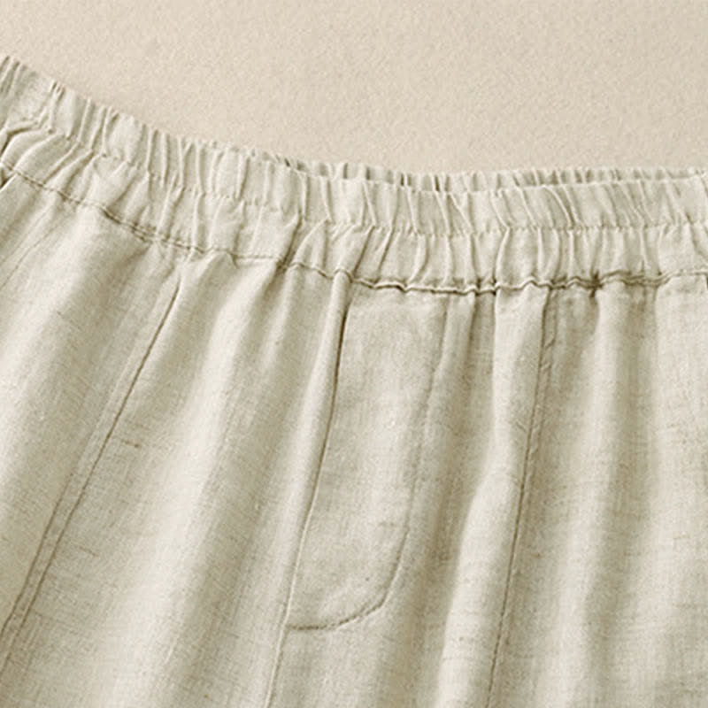 Buddha Stones Letnie lniane spodnie damskie zwężane z kieszeniami - Image 13