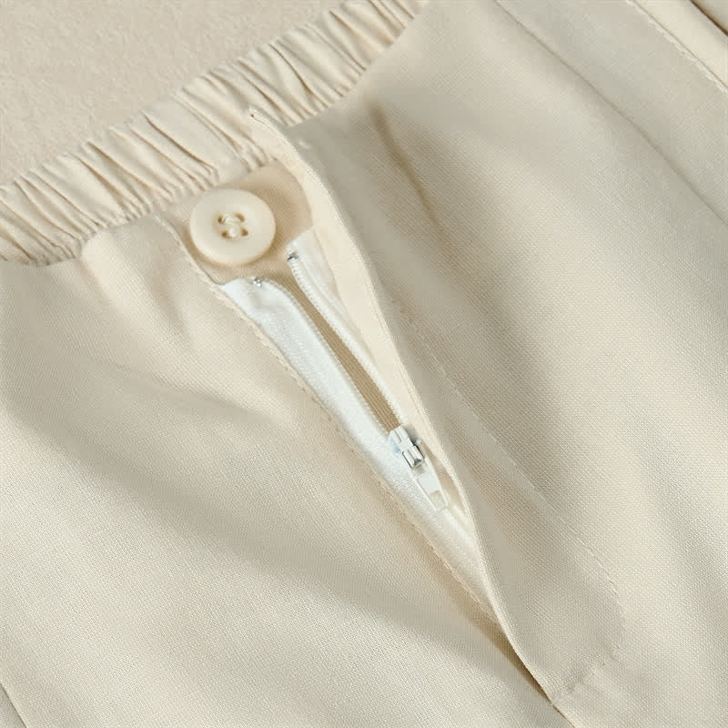 Buddha Stones Letnie, minimalistyczne, eleganckie, zapinane na guziki, z zamkiem błyskawicznym, skrócone spodnie damskie z prostymi nogawkami i kieszeniami - Image 20