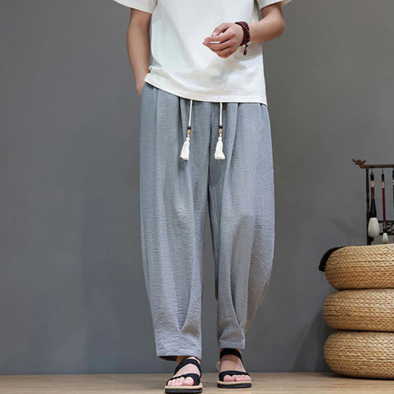Buddha Stones Letnie, minimalistyczne, męskie, zwężane spodnie z elastyczną talią i kieszeniami - Image 17