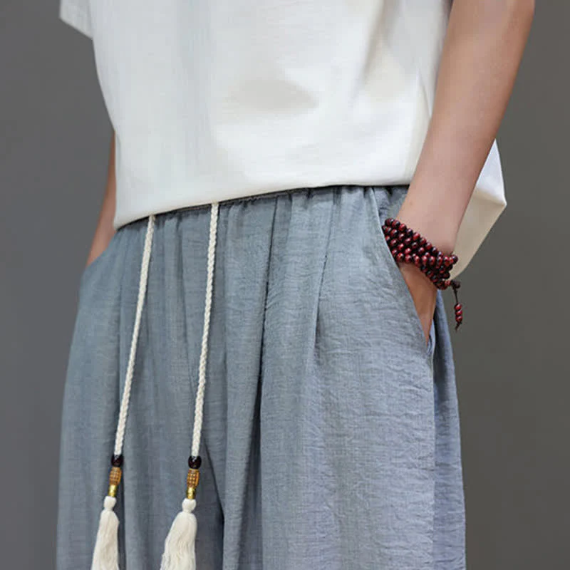 Buddha Stones Letnie, minimalistyczne, męskie, zwężane spodnie z elastyczną talią i kieszeniami - Image 18