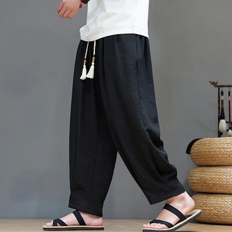 Buddha Stones Letnie, minimalistyczne, męskie, zwężane spodnie z elastyczną talią i kieszeniami - Image 25