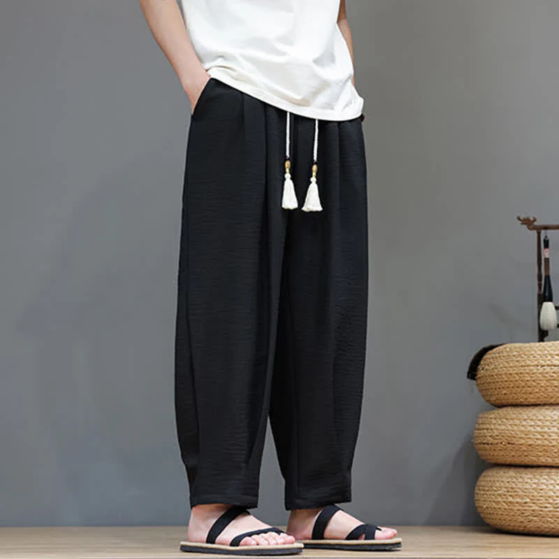 Buddha Stones Letnie, minimalistyczne, męskie, zwężane spodnie z elastyczną talią i kieszeniami - Image 28