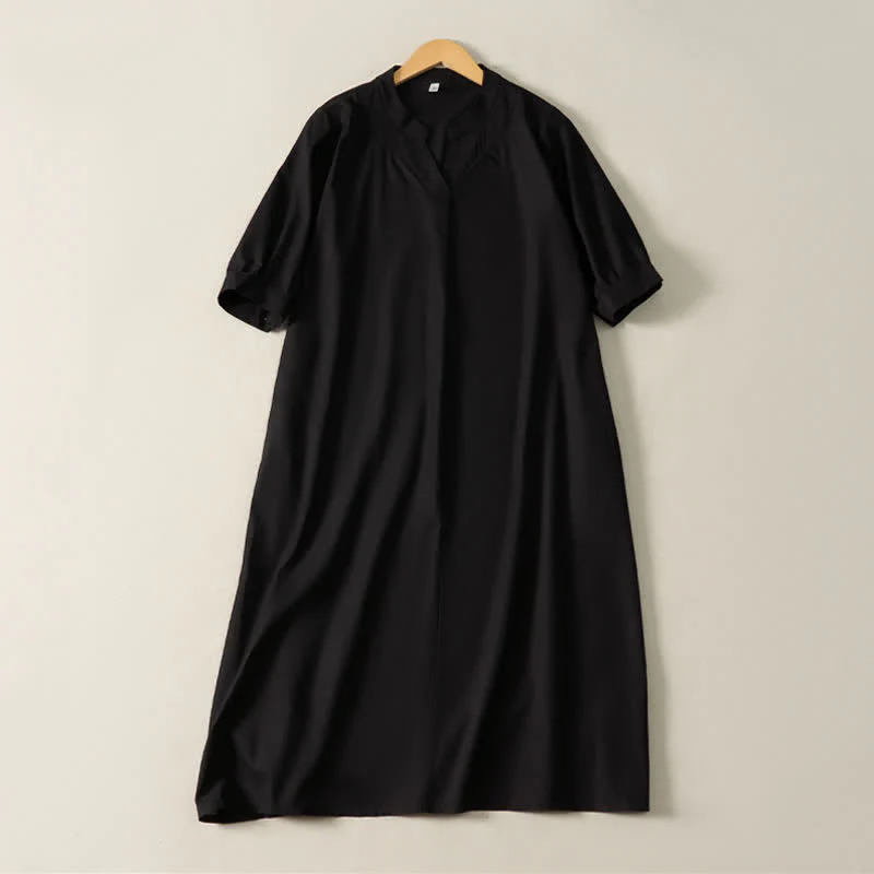 Buddha Stones Letnie, minimalistyczne, proste, jednokolorowe sukienki damskie z krótkim rękawem i kieszeniami - Image 11