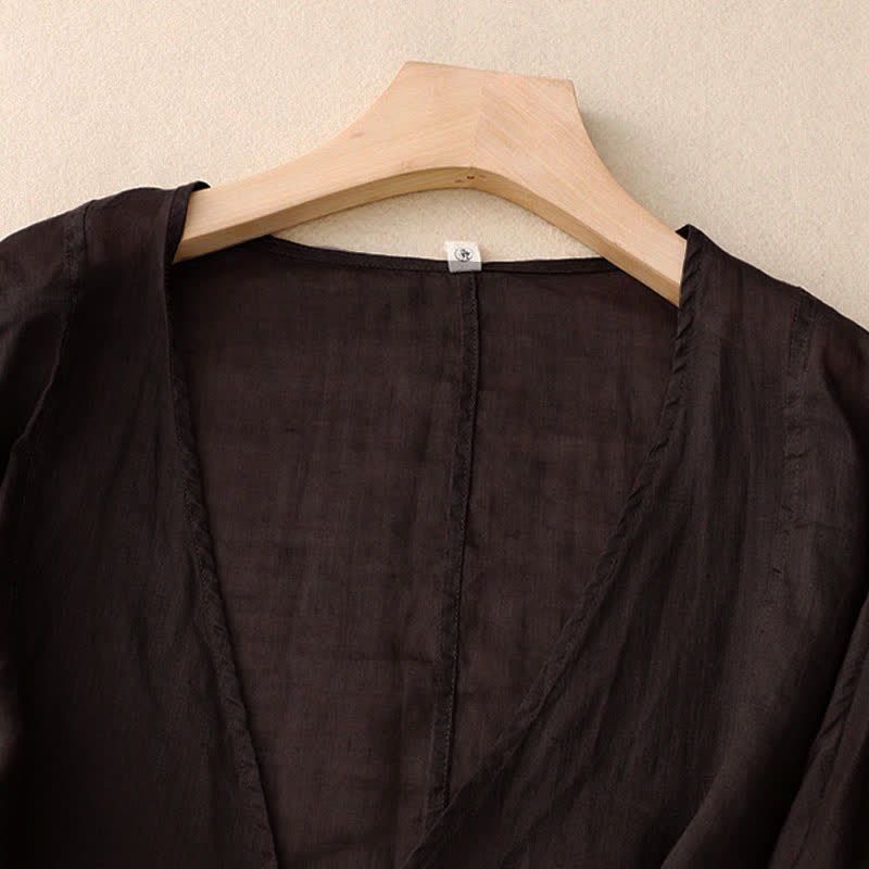 Kimono Buddha Stones Summer Plain Long Sleeve Lace-up Open Front - Image 14