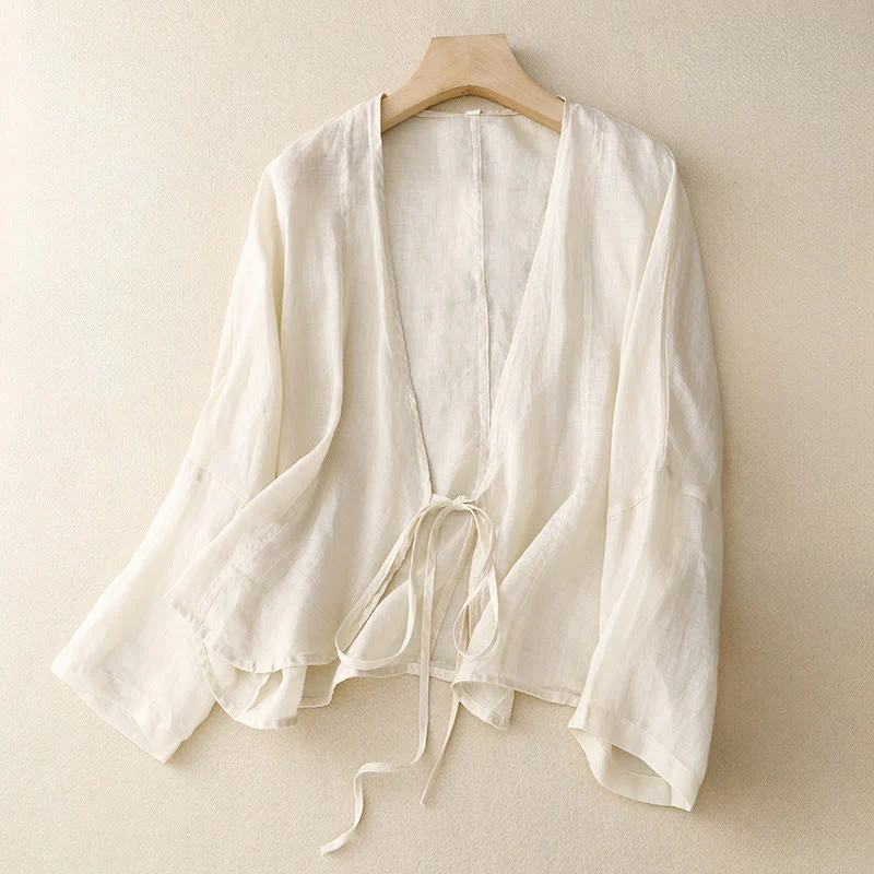 Kimono Buddha Stones Summer Plain Long Sleeve Lace-up Open Front - Image 7