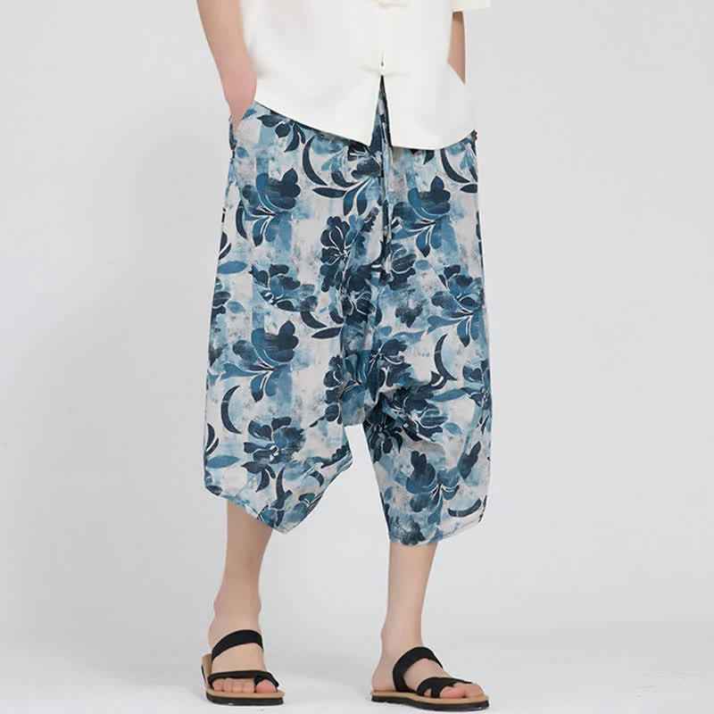 Buddha Stones Letnie spodnie capri w stylu boho casual z elastyczną talią i geometrycznym kwiatowym wzorem, męskie spodnie haremowe - Image 30