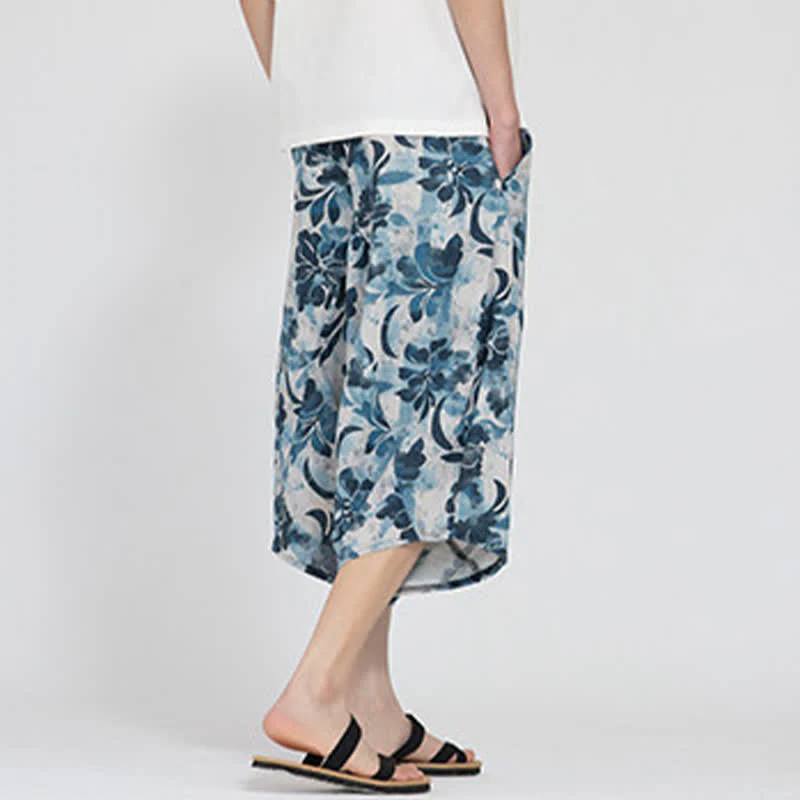 Buddha Stones Letnie spodnie capri w stylu boho casual z elastyczną talią i geometrycznym kwiatowym wzorem, męskie spodnie haremowe - Image 32