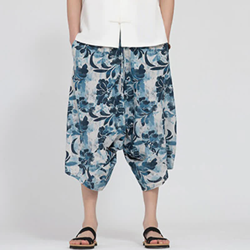 Buddha Stones Letnie spodnie capri w stylu boho casual z elastyczną talią i geometrycznym kwiatowym wzorem, męskie spodnie haremowe - Image 33