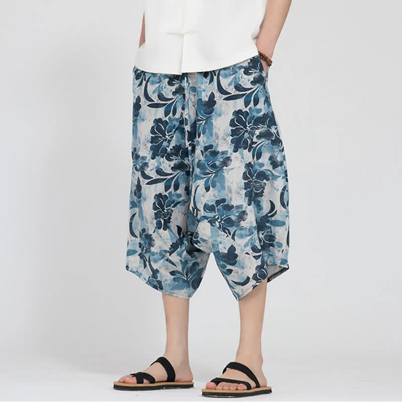 Buddha Stones Letnie spodnie capri w stylu boho casual z elastyczną talią i geometrycznym kwiatowym wzorem, męskie spodnie haremowe - Image 36