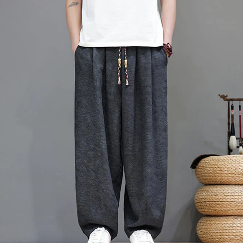 Buddha Stones Letnie spodnie haremowe męskie w stylu boho ze ściągaczem i wzorem roślinnym, z kieszeniami - Image 14