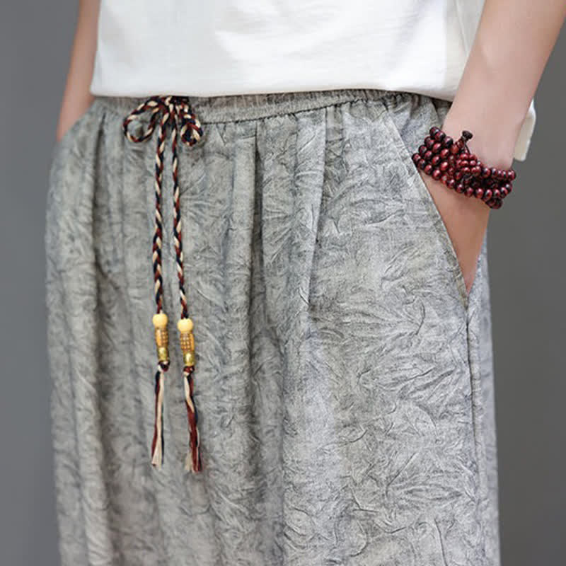 Buddha Stones Letnie spodnie haremowe męskie w stylu boho ze ściągaczem i wzorem roślinnym, z kieszeniami - Image 33