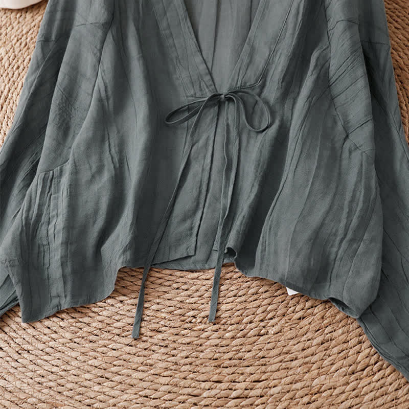 Buddha Stones Letnie, swobodne, boho, marszczone, ściągane, solidne kimono damskie - Image 36