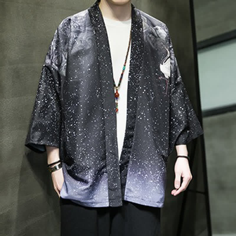 Buddha Stones Letnie, swobodne kimono męskie z nadrukiem w liście lotosu i motyle z motywem żurawia, z otwartym przodem - Image 29