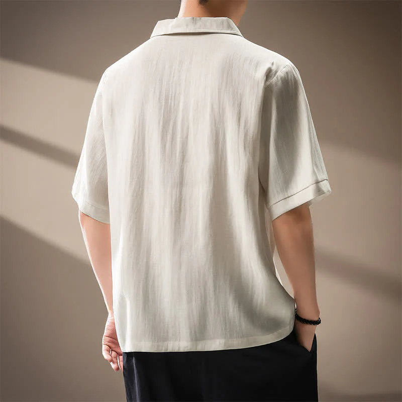 Buddha Stones Letnie, swobodne, minimalistyczne koszule męskie z krótkim rękawem, zapinane na guziki i z jednolitym materiałem - Image 4