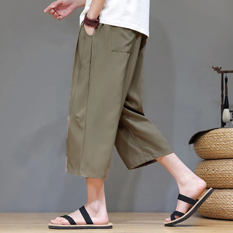Buddha Stones Letnie, swobodne, minimalistyczne, męskie spodnie ze ściągaczem i kieszenią - Image 28