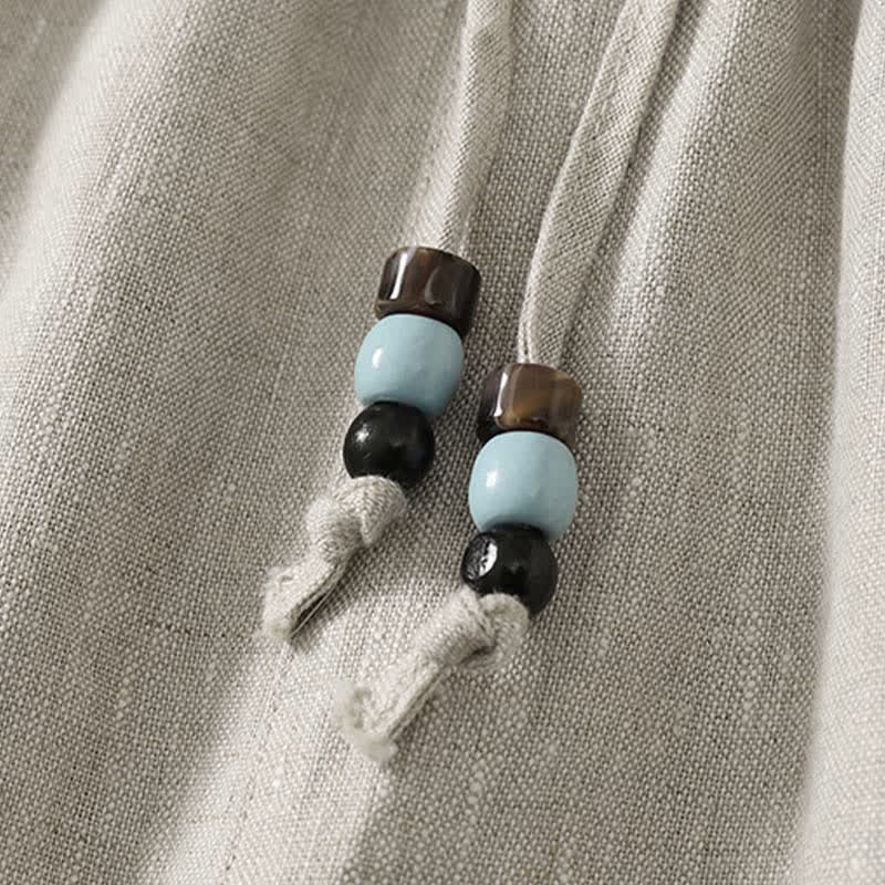 Buddha Stones Letnie, swobodne, minimalistyczne spodnie damskie z szerokimi nogawkami i ściągaczem, z kieszeniami - Image 16