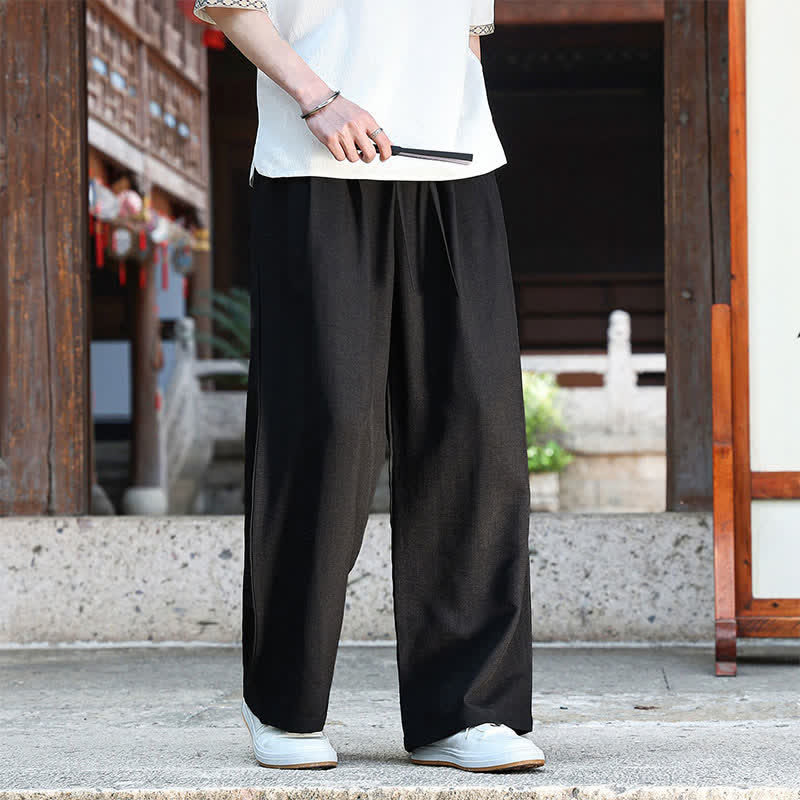 Buddha Stones Letnie, swobodne, minimalistyczne spodnie męskie z prostą nogawką i elastyczną talią, ściągaczem i kieszenią - Image 11