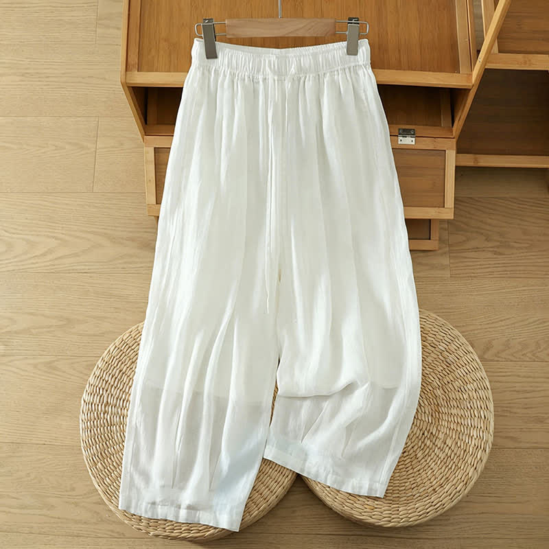 Buddha Stones Letnie, swobodne spodnie capri w stylu boho ze ściągaczem i kieszeniami. Szerokie nogawki. - Image 41