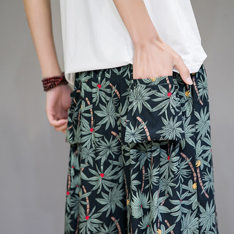 Buddha Stones Letnie, swobodne spodnie capri w stylu boho ze ściągaczem i kwiatowym wzorem, męskie spodnie haremowe z kieszenią - Image 11