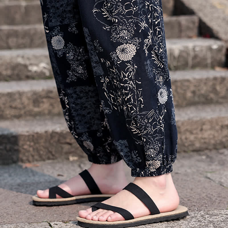Buddha Stones Letnie, swobodne spodnie haremowe męskie w stylu boho ze ściągaczem i nadrukiem w kształcie słonia, z kieszeniami - Image 20