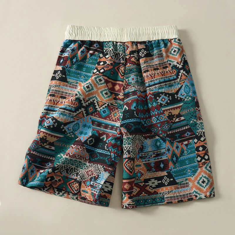 Szorty męskie Buddha Stones Summer Casual Boho ze ściągaczem i geometrycznym wzorem i kieszeniami - Image 15