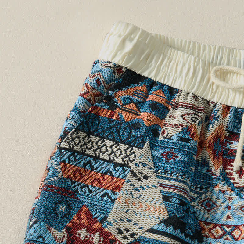 Szorty męskie Buddha Stones Summer Casual Boho ze ściągaczem i geometrycznym wzorem i kieszeniami - Image 7