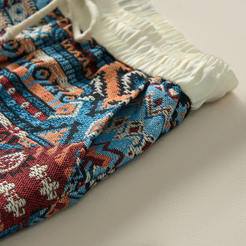 Szorty męskie Buddha Stones Summer Casual Boho ze ściągaczem i geometrycznym wzorem i kieszeniami - Image 9