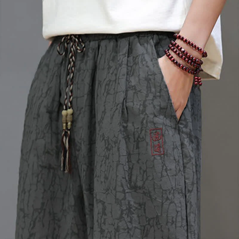 Buddha Stones Letnie, swobodne, vintage'owe, męskie spodnie skrócone ze ściągaczem i kieszeniami - Image 12