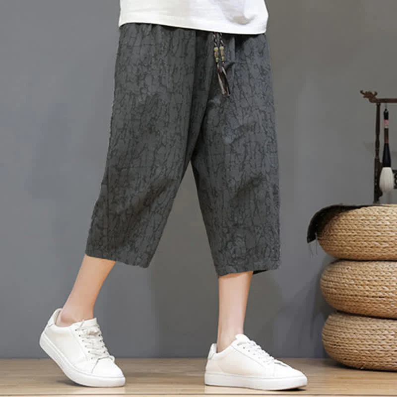 Buddha Stones Letnie, swobodne, vintage'owe, męskie spodnie skrócone ze ściągaczem i kieszeniami - Image 2